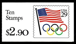 Sc #BK 186 (2528a) ~ Booklet of 10 ~ 29 cent Flag and Olympic Rings Issue - Picture 1 of 2