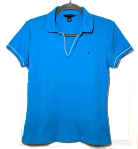 Polo Tommy Hilfiger donna taglia media collo scollo a V logo ricamato - Foto 1 di 10
