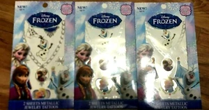 3 Disney Frozen 2 Blätter Metallic Schmuck Tattoos jede Packung Alter 4+ NEU - Bild 1 von 1