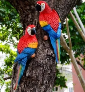 Garden Ornament Feature Parrot Statues Scarlet Macaw Bird Sculpture - Picture 1 of 5