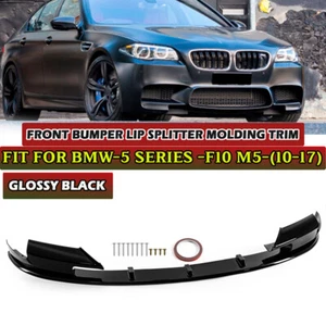 Fits 2012-16 BMW 5Series F10 M5 Front Bumper Spoiler Splitter Lip Glossy Black - Picture 1 of 8
