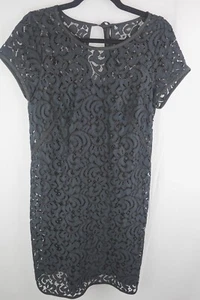 LOFT Ann Taylor schwarz Spitze Overlay Etui-Kleid Größe 6 Kurzarm Cocktail - Bild 1 von 9