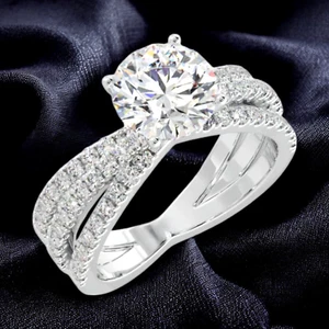 Women Engagement Ring 2.00 Ct IGI GIA Lab Grown Round Cut Diamond 14k White Gold - Picture 1 of 7