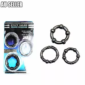 Black Beaded Triple Cock Ring Kit Cockrings Stay Hard Sex Toy 3 Sizes - Picture 1 of 2