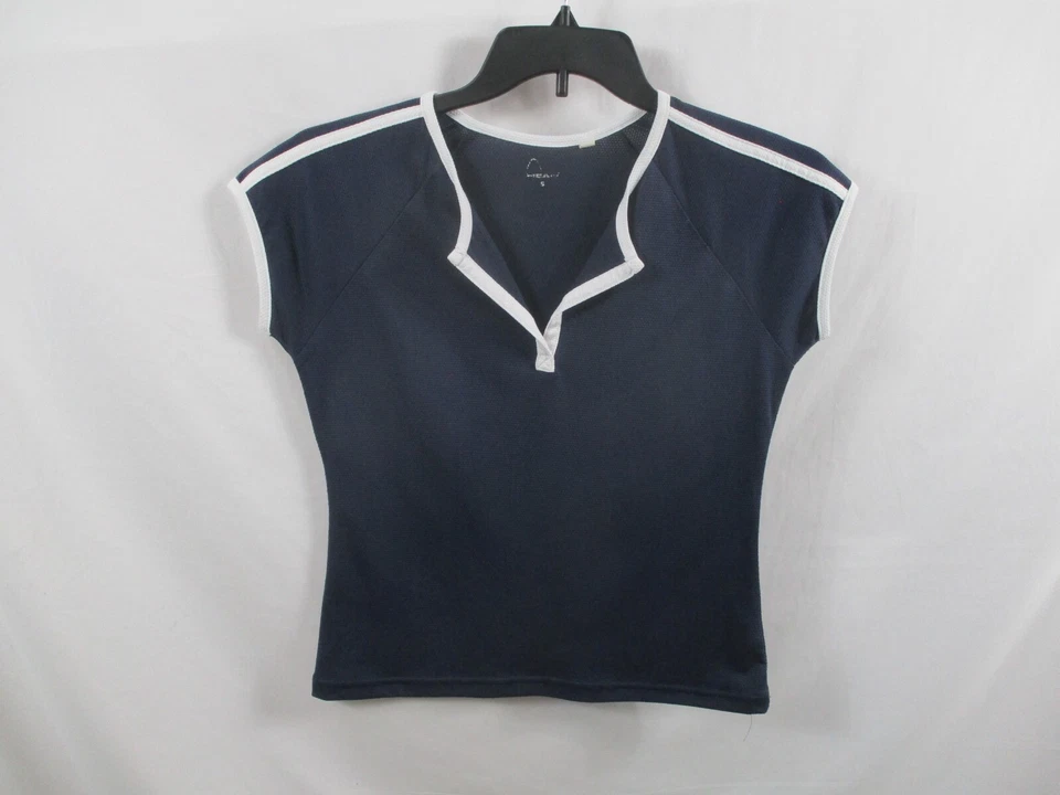 Camisa Head Mujer Pequeña Azul Manga Corta Cuello en V Pullover Atlético Poliéster Foto 1 de 4