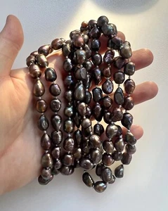 Vintage Estate Iridescent Black Baroque Pearl Rope Continuos Long Necklace 59" - Picture 1 of 5