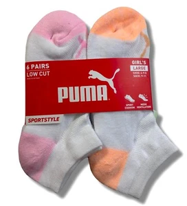 PUMA SOCKS GIRLS X6 - LOW CUT 243 - RUBY WHITE - LARGE 6 PACK SHOE 4-9.5 - Picture 1 of 2