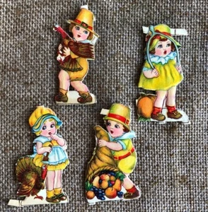 Antique Vintage 1900s German Embossed Boy,Girl Thanksgiving Scene Diecut, Set 4 - Picture 1 of 11