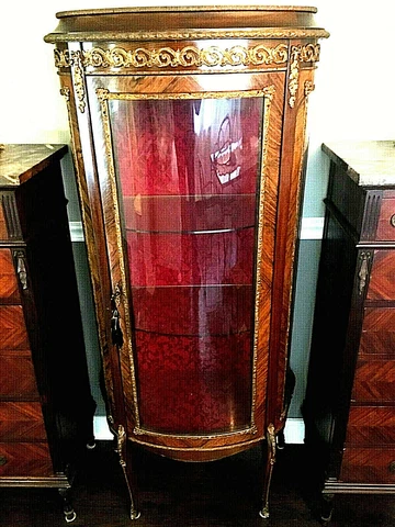 Rare VITRINE 19th Century Curved Glass Curio Display Cabinet Art Nouveau CUTE Cover
