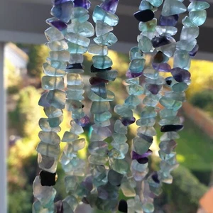 Fluorit Amethyst Rosenquarz Edelstein Halskette drei Strang grün blau lila - Bild 1 von 5