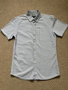 100% Cotton Short Sleeve Oxford Shirt Blue/White Stripe Size Men’s Slim Fit XS - Picture 1 of 10