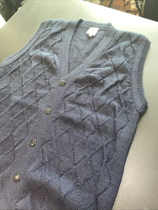Chaleco Suéter Alpaca Warehouse Lana Alpaca Tejido Botón Grande Azul Marino Diamante - Imagen 1 de 17