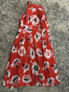 Adrianna Papell Damen Kleid 12 rot Blumen Plissee Cocktail fließend Mohn - Bild 1 von 10