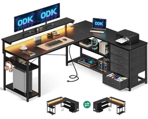 ODK Schreibtisch mit Schubladen, 155×110cm Reversible Eckschreibtisch mit 2 S... - Bild 1 von 7