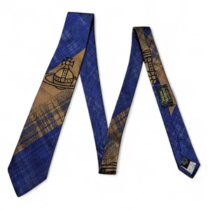 Vivienne Westwood Men's New Tie Orb Blue Yellow Brown 100% Silk Made in Italy - Foto 1 di 5