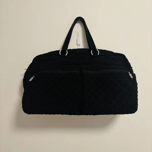 Vera Bradley Quilted Duffle Bag Black Large Floral Lining Travel Tote Carry On - Picture 1 of 11