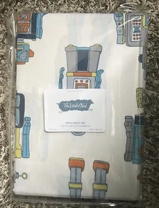 Land of Nod - Twin Flat Sheet Only - Robots Print 100% Cotton New - Picture 1 of 2