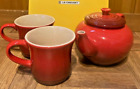 Le Creuset Tea Set Teapot Two Mug Cup Set In Box Red New