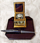 Esterbrook fountain pen and unbranded black glass/stone/marble inkwell