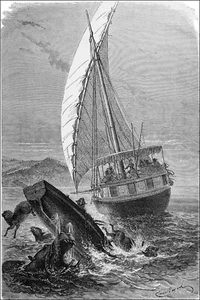 SOUDAN - HIPPOPOTAME renversant une BARQUE sur la NIL - Gravure du 19e siècle - Picture 1 of 2