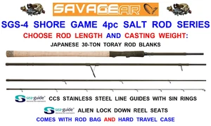 NEW SAVAGE GEAR SGS4 SHORE GAME TRAVEL SALT ROD 4pc POWER FAST LURE SPINNING - Picture 1 of 7