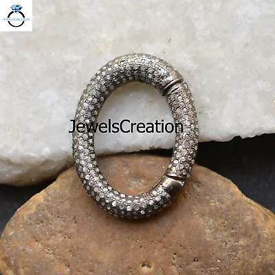 Natural Pave Diamond Sterling Silver Oval Shape Finding Silver Spring Clasp Lock - Image 1 of 4
