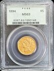 1894 Gold Usa 5 Liberty Head Half Eagle Coin Pcgs Mint State 63 Ogh