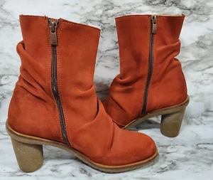 El Naturalista Trivia Boots 6.5/37 Women's Orange Leather Side Zip Ankle Boots - Picture 1 of 24