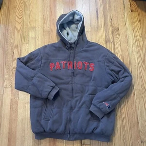 New England Patriots Hooded Hoodie Sweatshirt Sherpa Fleece Lined NFL Gray Large - Picture 1 of 5