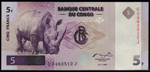 Congo 5 Francs 1997 P. 86A in UNC - Picture 1 of 1
