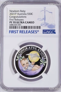 2021 P Australia PROOF COLORIZED Silver Newborn Baby NGC PF70 1/2oz 50c Coin - Picture 1 of 3