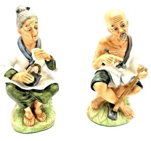 Estatuillas asiáticas Napcoware sentadas japonesas pareja antigua Japón 6 pulgadas de alto C5463 - Imagen 1 de 11