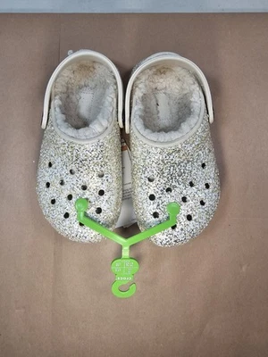 Crocs Classic Lined Glitter Clog Gold & White Kids Size C10 New With Tags - Image 1 of 4