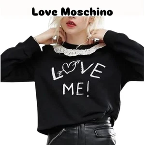 Love Moschino Encaje Crochet Cuello Lana Negro Love Me Gráfico Sudadera Talla 4 - Imagen 1 de 8