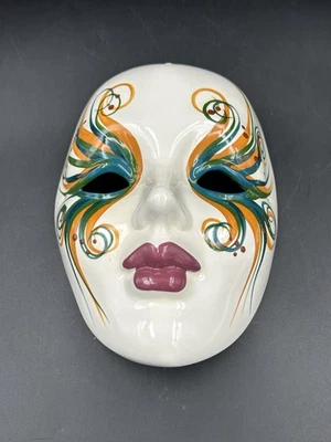 Máscara Vintage Mardi Gras Carnaval Mascarada Cara Pared Decoración Firmada y Fechada Foto 1 de 4