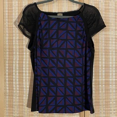 Top de red geométrica Anne Klein para mujer 14 sin mangas púrpura azul arte caprichoso Foto 1 de 4