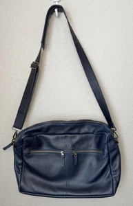 Borsa messenger Capra pelle pieno fiore grande blu navy tasche anteriori - Foto 1 di 23