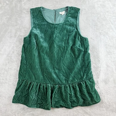 J Crew Top Womens 2 Emerald Green Velvet Sleeveless Ruffle Hem Holiday Party - Image 1 of 4