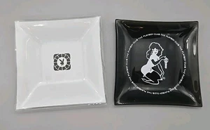 Playboy Club Ashtray Black Glass 3.75" Tip Tray Dish Square Key Smoky Vintage X2 - Picture 1 of 5
