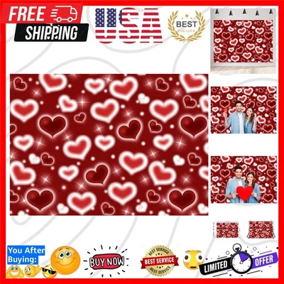 7x5英尺红色心形乙烯基背景适用于情人节:非常适合拍摄和... — 第 1/4 张图片