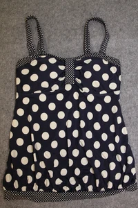 TANKINI OBERTEIL TOP GRÖSSE 40 D DUNKELBLAU NATURWEISS  GEPUNKTET MIT PADS - Picture 1 of 2