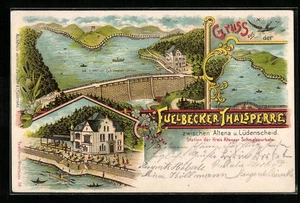 Lithographie Altena, Fuelbecker Thalsperre mit Gasthaus - Picture 1 of 2