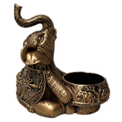 A-Gold Elephant Sculpture Tea Light Candle Holder Good Lucky Gift Props  H1K6 - Image 1 of 4