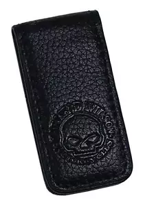 Harley-Davidson Men's Willie G Skull Leather Magnetic Money Clip - Solid Black - Picture 1 of 2