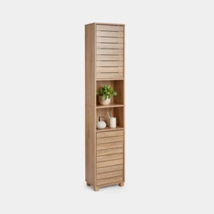Tall Bathroom Cabinet, Oak Wood Effect Bathroom Tallboy Storage Unit, VonHaus - Picture 1 of 8