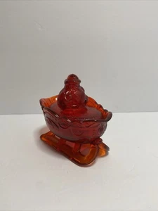 Vintage Amberina Glas Weihnachtsmann in schleimförmiger Deckel Süßigkeitenschale. - Bild 1 von 11