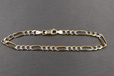 14K Solid Yellow Gold 4.4MM Two Tone Figaro 7.5" Bracelet. Men Women Children - Image 1 of 4