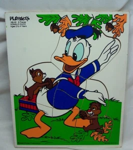 VINTAGE Playskool DONALD DUCK Chip and Dale WOODEN FRAME TRAY 8 Piece PUZZLE - Picture 1 of 5