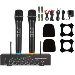 2 Kanal UHF Hand Kabellos Microfon Mic DJ PA Doppel UHF Funk Mikrofon Set - Bild 1 von 21