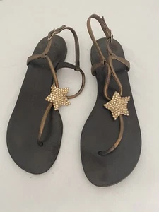 Sandalia Tanga Giuseppe Zanotti Diseño Cuero Marrón Joya Estrella Mujer Talla 37/7 - Imagen 1 de 9